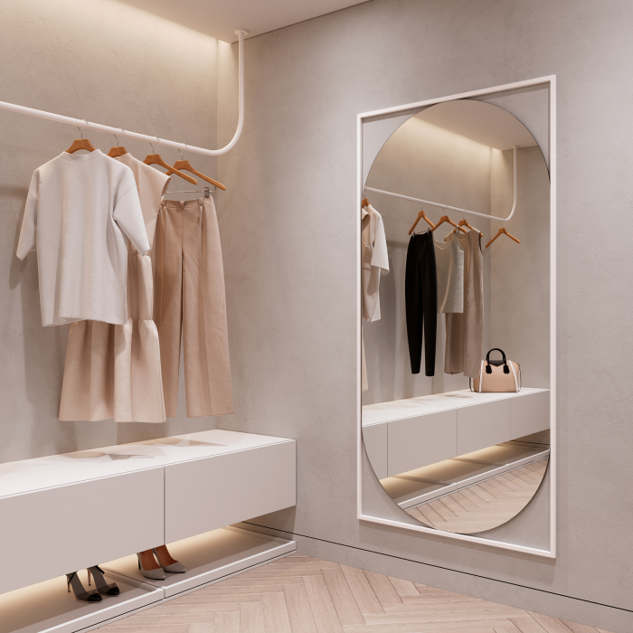 Зеркала в спальню, Дизайнерское настенное напольное зеркало GENGLASS Kvaden XL в металлической раме