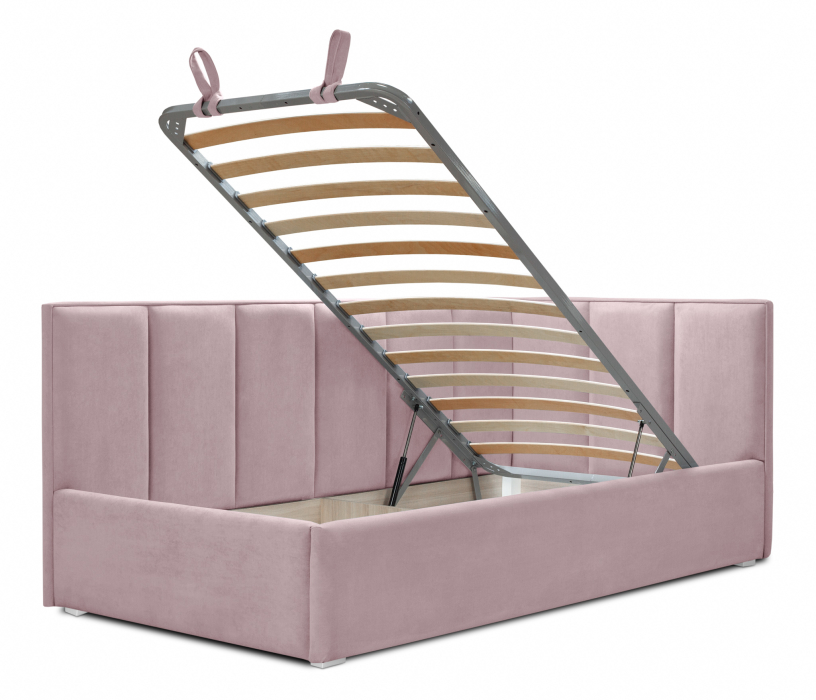 Мягкая кровать, Кровать с мягким изголовьем угловая Лайф 140 с подъемным механизмом, микровелюр