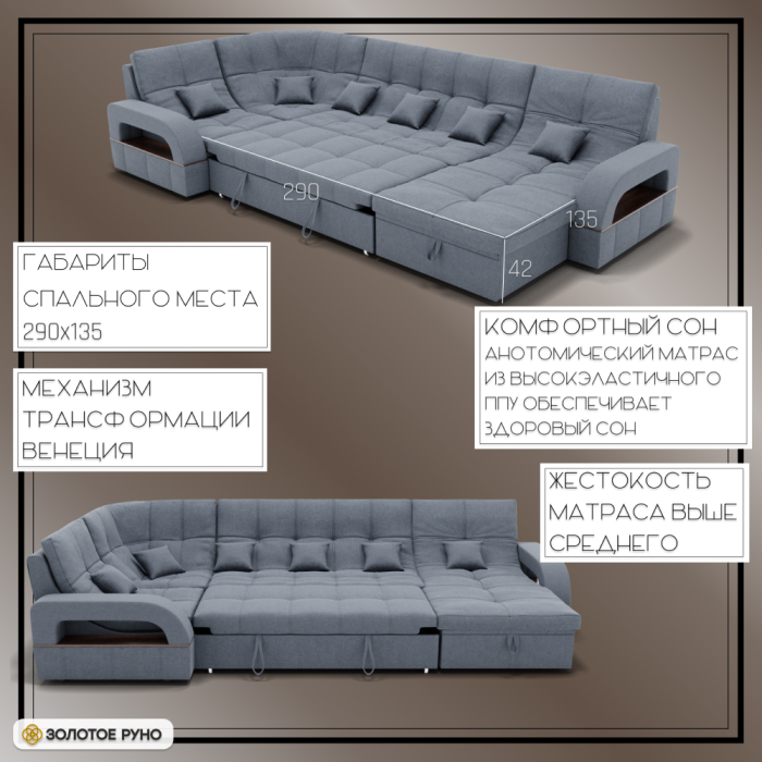 Диваны угловые в гостиную, П-образный диван Майами-4 ППУ, велюр