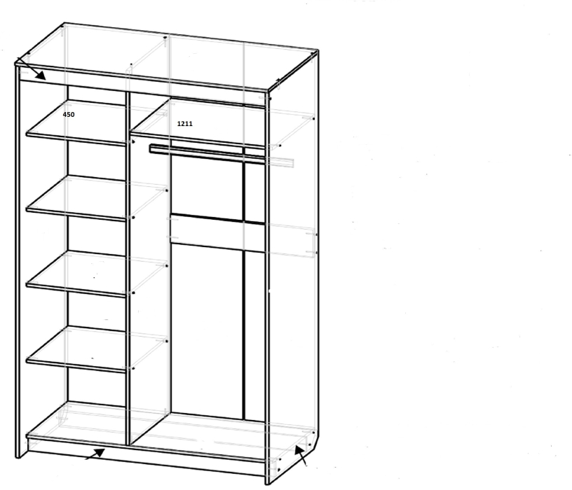 Шкафы-купе 3-х дверные, Шкаф-купе шк-21 с зеркалом