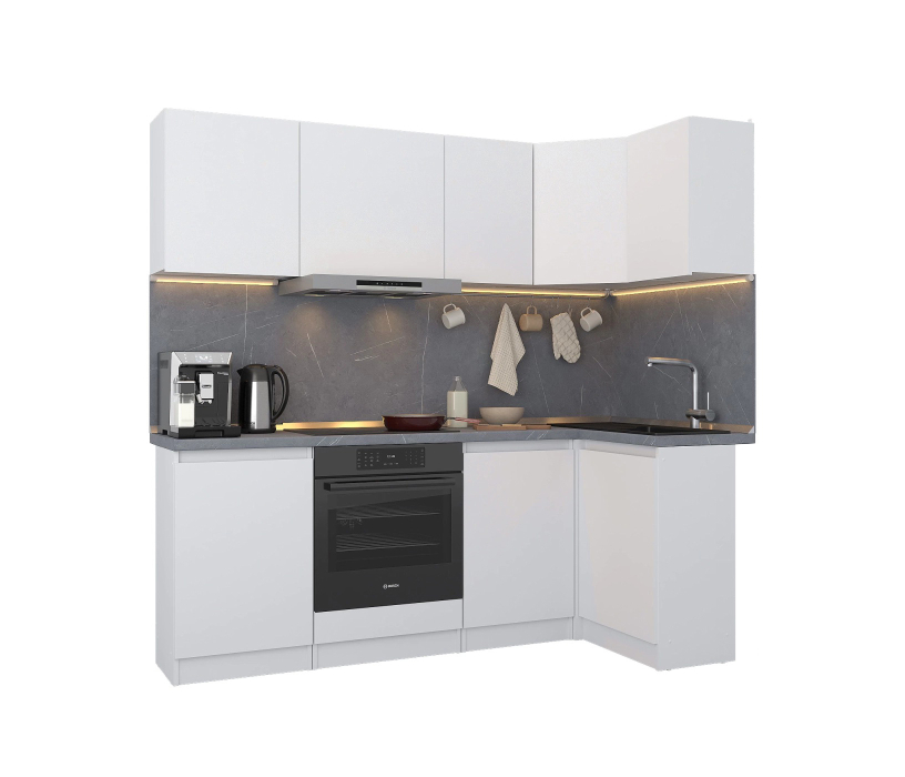 Кухонные гарнитуры, Кухонный гарнитур Леон угловой 210х100 см, белый