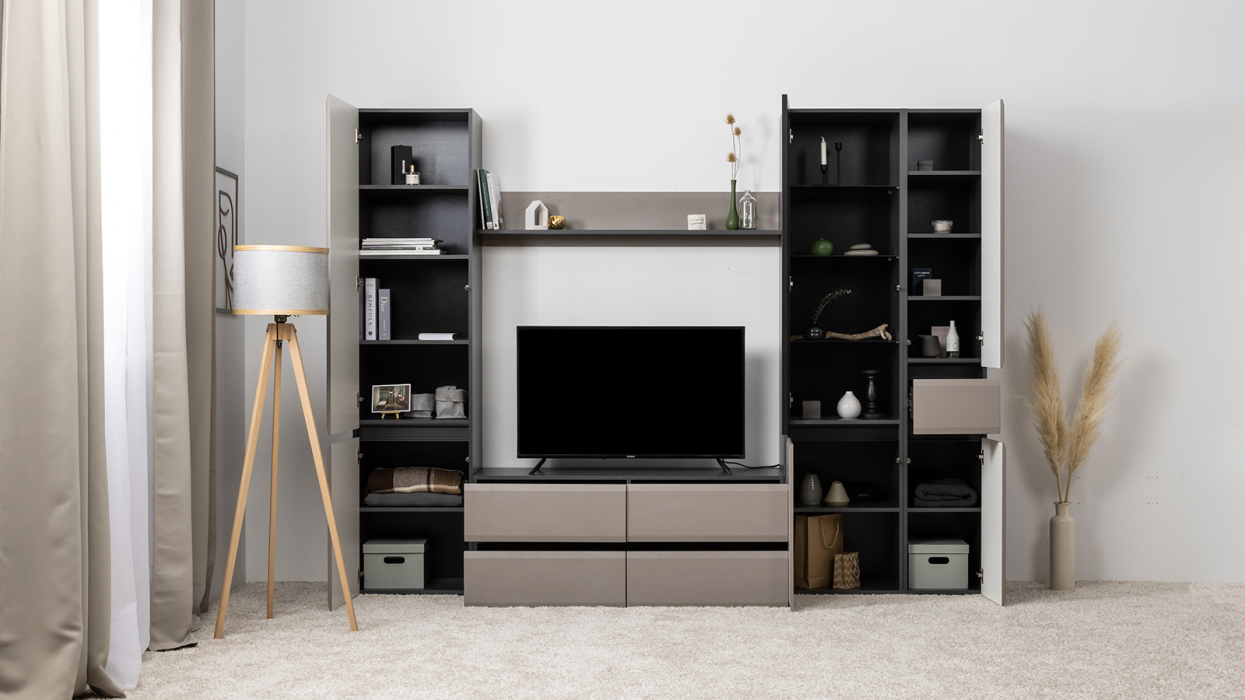 Шкафы распашные, Шкаф с ящиком Сидней 13.202, антрацит, веллюто капучино