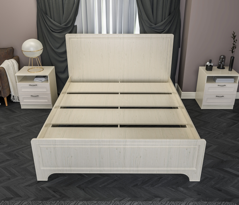 Кровати 160 см, Кровать (1600) Гранд / Ливерпуль СБ-3530 Дуб Приморский Белый, МДФ Классика Светлый