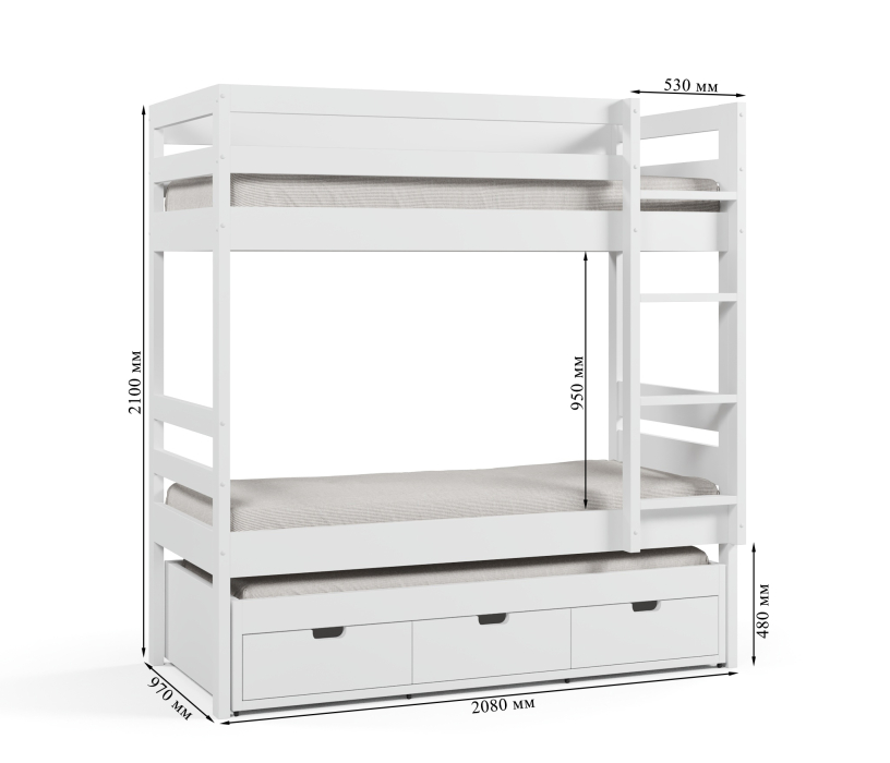 Кровати двухъярусные, Кровать двухъярусная Ферст 90*200, массив