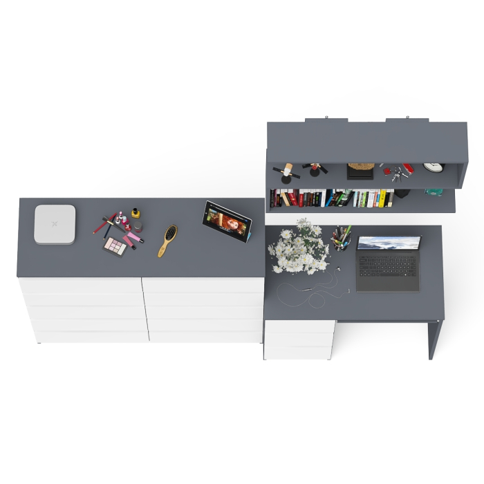 Домашние кабинеты, Комод на десять выдвижных ящиков Мори с книжной полкой и компьютерным столом МС-6 левый