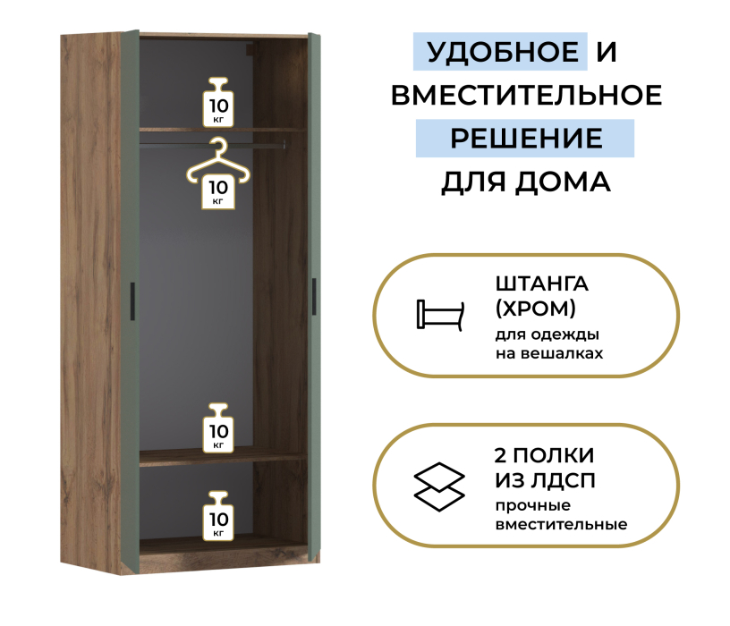 В спальню, Шкаф двухдверный Макс 1000 мм, вариант №1 (ЛДСП, корпус дуб вотан)