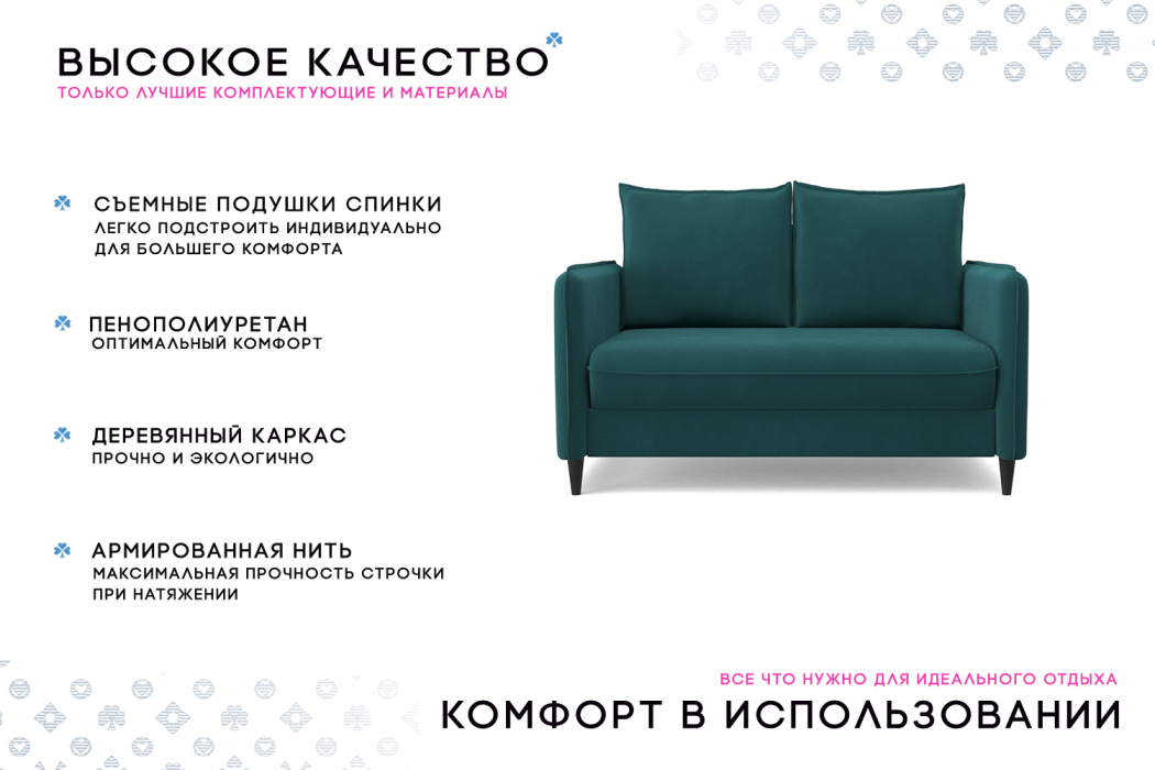 Дизайнерские диваны для гостиной, Диван-кровать Фьорд SMART 120, велюр