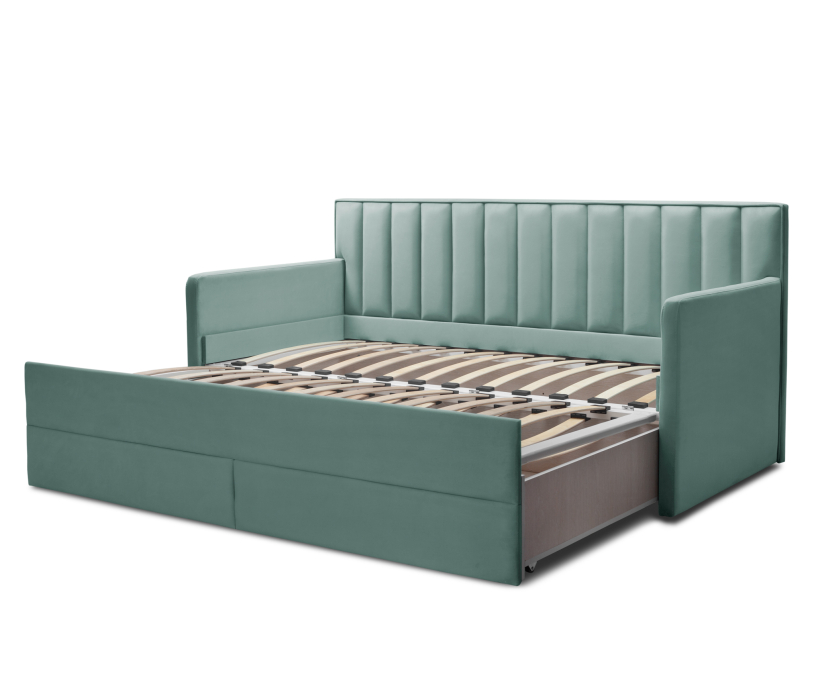 Мягкая кровать, Кровать с дополнительным спальным местом и боковинами Порше, микровелюр