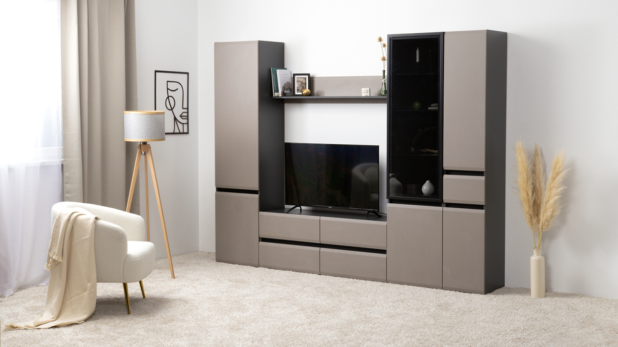 Шкафы распашные, Шкаф с ящиком Сидней 13.202, антрацит, веллюто капучино