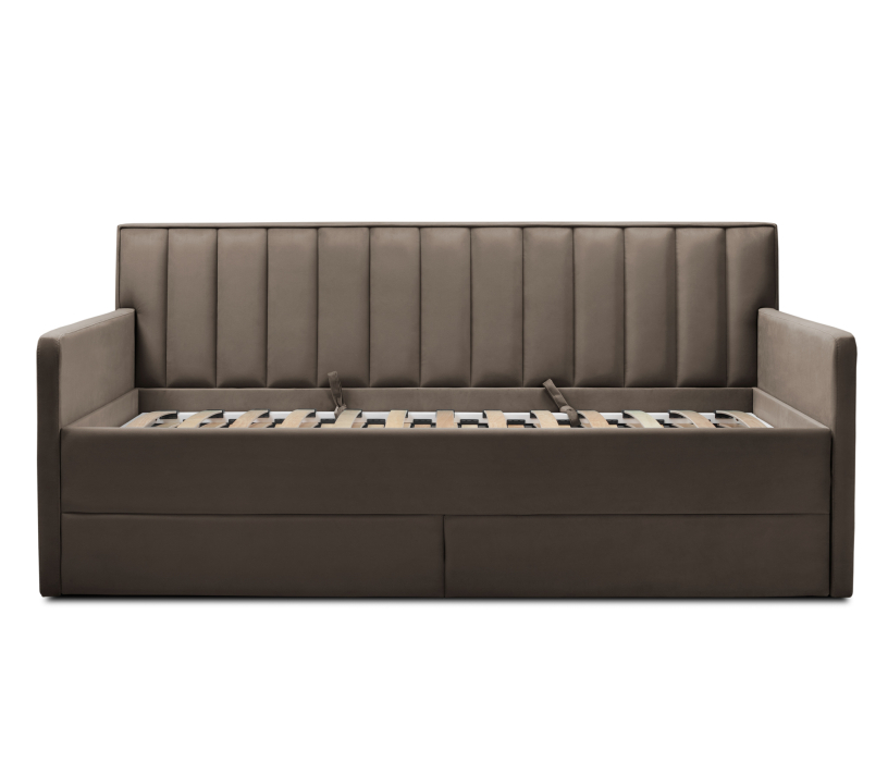 Мягкая кровать, Кровать с дополнительным спальным местом и боковинами Порше, микровелюр