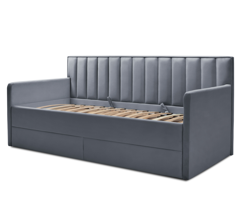 Мягкая кровать, Кровать с дополнительным спальным местом и боковинами Порше, микровелюр