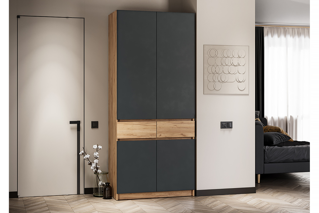 Шкафы двухстворчатые, Шкаф распашной Стоуби ШК-1000 дуб крафт /графит