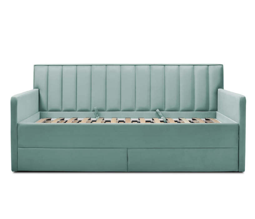 Мягкая кровать, Кровать с дополнительным спальным местом и боковинами Порше, микровелюр