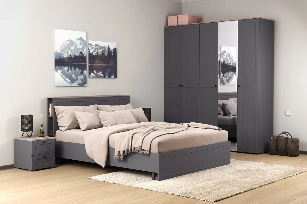 Прикроватные тумбы, Тумба прикроватная Остин 16.152, серый графит, дуб золотой крафт