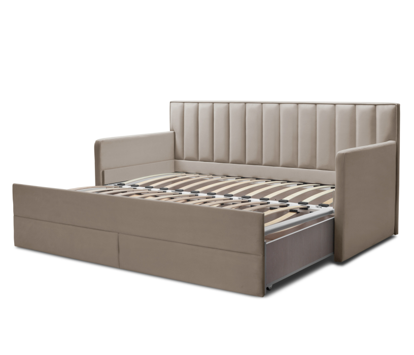 Мягкая кровать, Кровать с дополнительным спальным местом и боковинами Порше, микровелюр