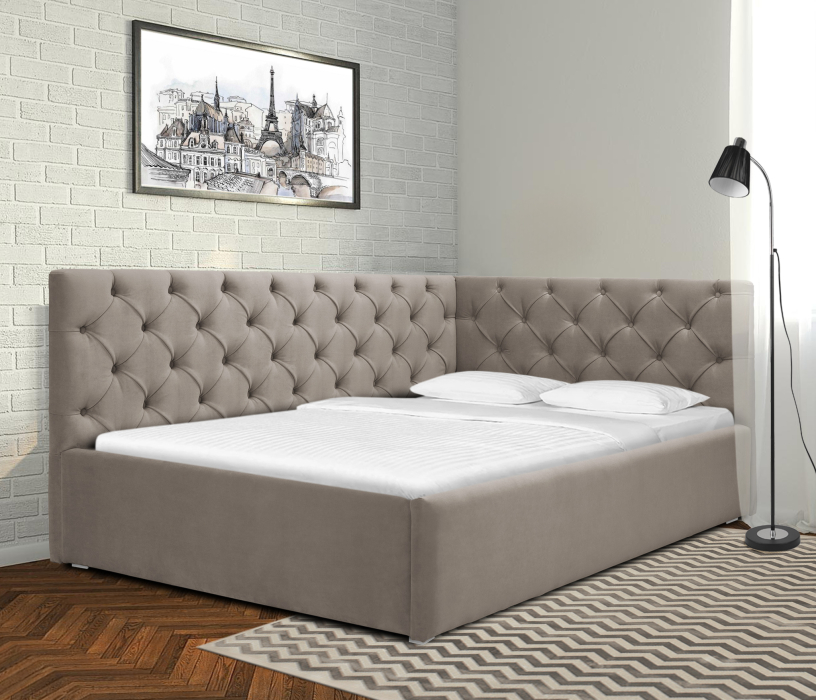 Мягкая кровать, Кровать с мягким изголовьем угловая Оливия 1200 с подъемным механизмом, микровелюр