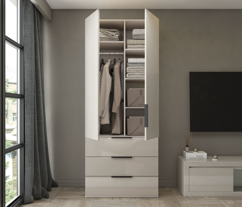 Шкафы распашные, Шкаф 2-х дверный с полками и ящиками, 90 см Люкс