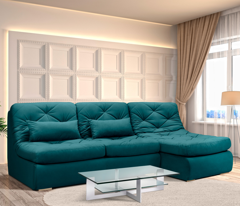 Диваны угловые в гостиную, Модульный угловой диван Борнео с оттоманкой со спальным местом, велюр