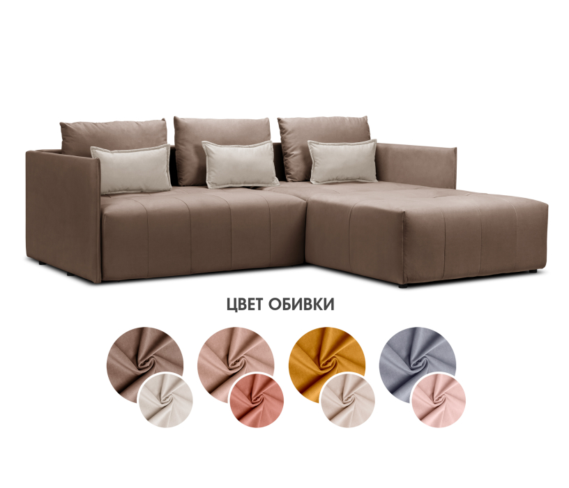 Диваны угловые в гостиную, Диван еврокнижка угловой Чилетти, микровелюр