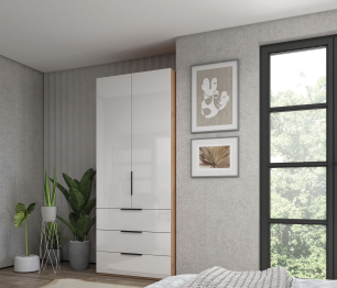 Шкаф 2-х дверный с полками и ящиками, 90 см Люкс