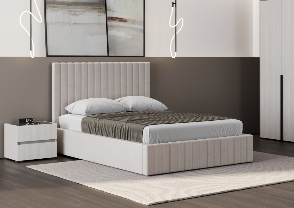 Мягкая кровать, Кровать двуспальная Болонья велюр с ПМ 140х200 см