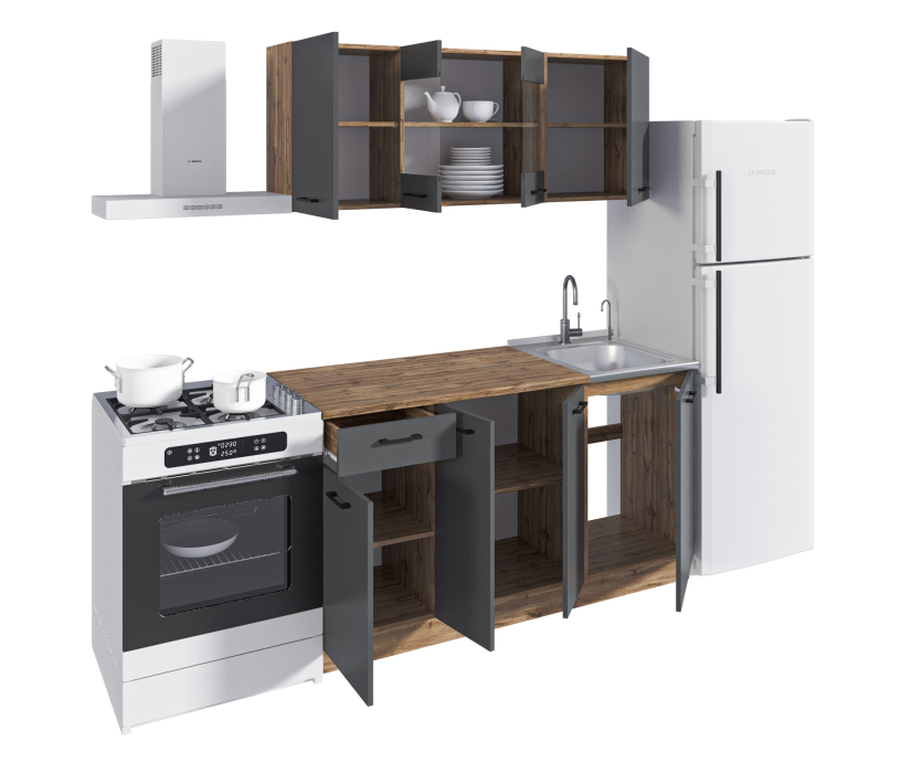 Кухонные гарнитуры, Кухонный гарнитур Лофт 150 см Дуб вотан/Диамант серый
