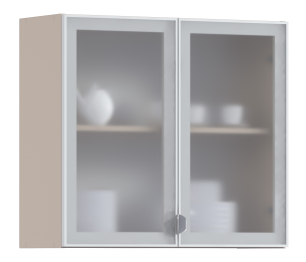 Регина РП-80 Полка Песочный/Витрина алюминий Белый глянец/стекло Сатин