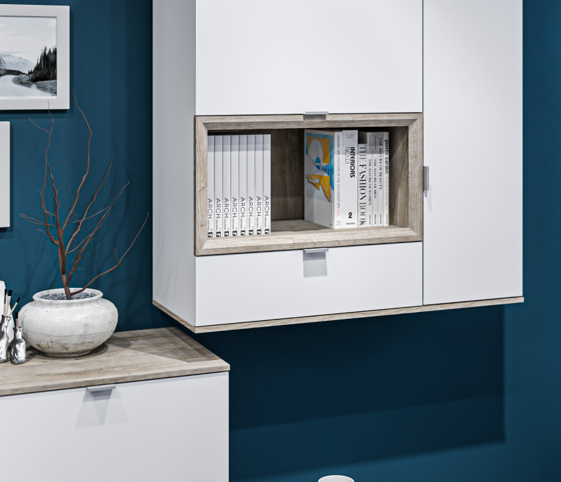Настенные полки, Комод NAGOS СБ-3033 Белый Бриллиант,Дуб Риббек/Белый Бриллиант