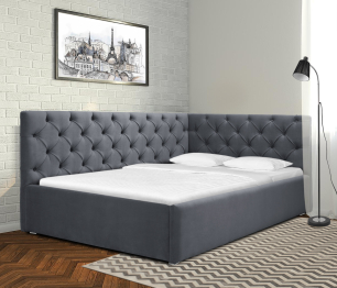 Кровать с мягким изголовьем угловая Оливия 1400 с подъемным механизмом, микровелюр