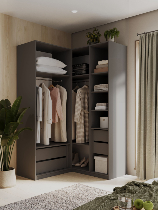 Шкафы, Угловой шкаф для одежды распашной с ящиками, София, 2200х1300х520мм