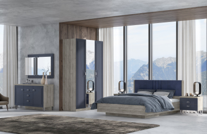 Тумба прикроватная Лежер ТП-3101, дуб серый, холст сапфировый