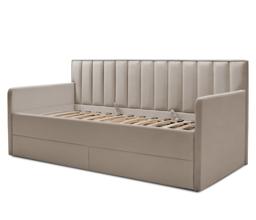 Мягкая кровать, Кровать с дополнительным спальным местом и боковинами Порше, микровелюр