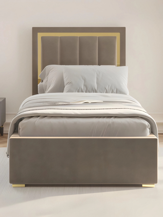 Мягкая кровать, Кровать Валенсия односпальная с ПМ 90х200 см велюр, золото