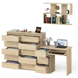 Комод на десять выдвижных ящиков Мори с книжной полкой и компьютерным столом МС-6 левый