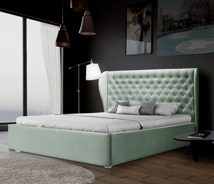 Мягкая кровать, Кровать Мишель 1400 с подъемным механизмом, микровелюр