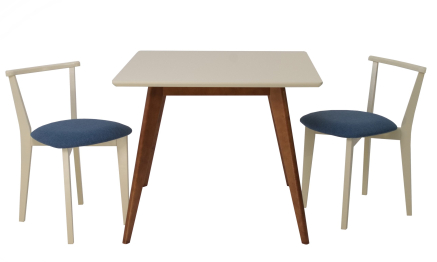 Стол Сканди М 90 орех/слоновая кость со стульями Франк слоновая кость рогожка синий