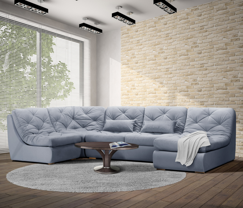 Диваны угловые в гостиную, Диван модульный Борнео со спальным местоп П-образный, велюр