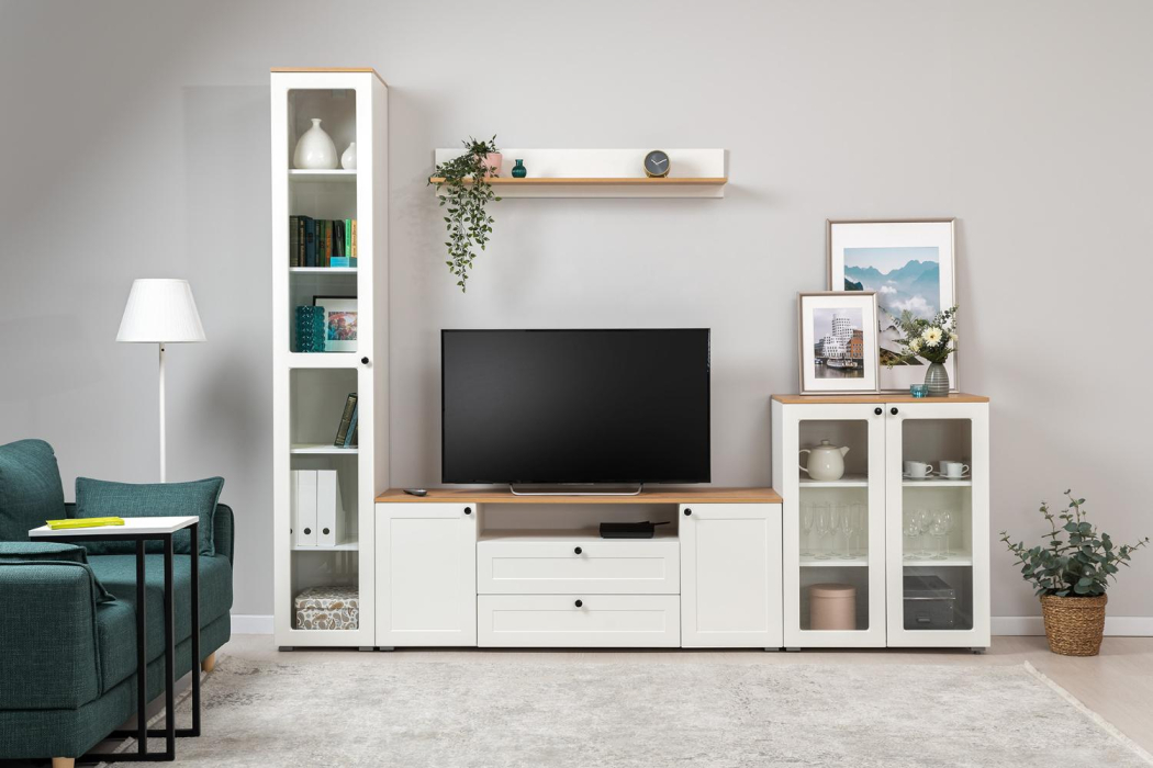 Стеклянные, Шкаф-витрина 16.394.03 Остин Белый шагрень