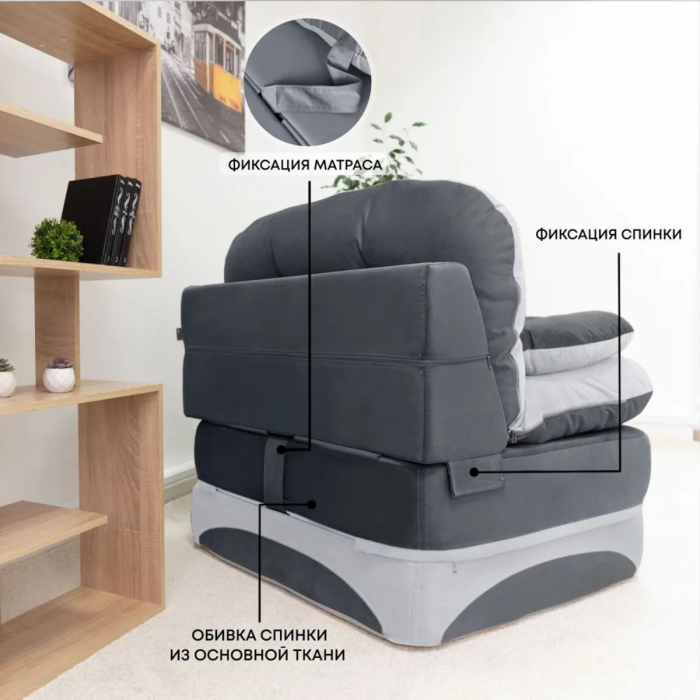 Детские диваны, Бескаркасное кресло-кровать Клиффорд 900*950мм  велюр