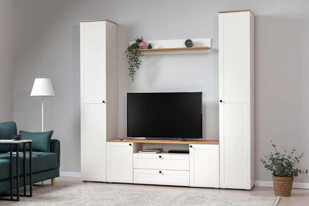 Шкафы одностворчатые, Шкаф-пенал 13.227 Остин Белый шагрень