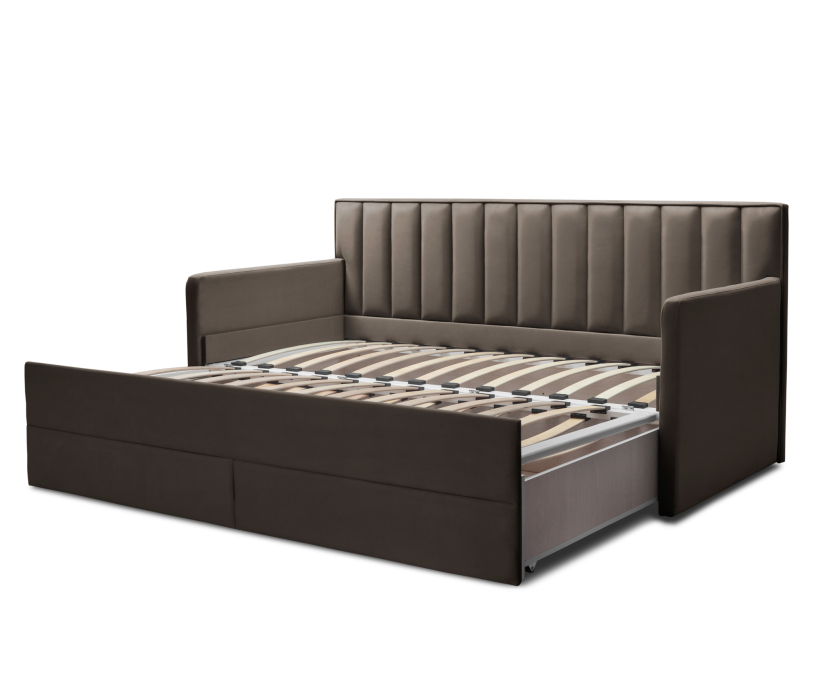 Мягкая кровать, Кровать с дополнительным спальным местом и боковинами Порше, микровелюр