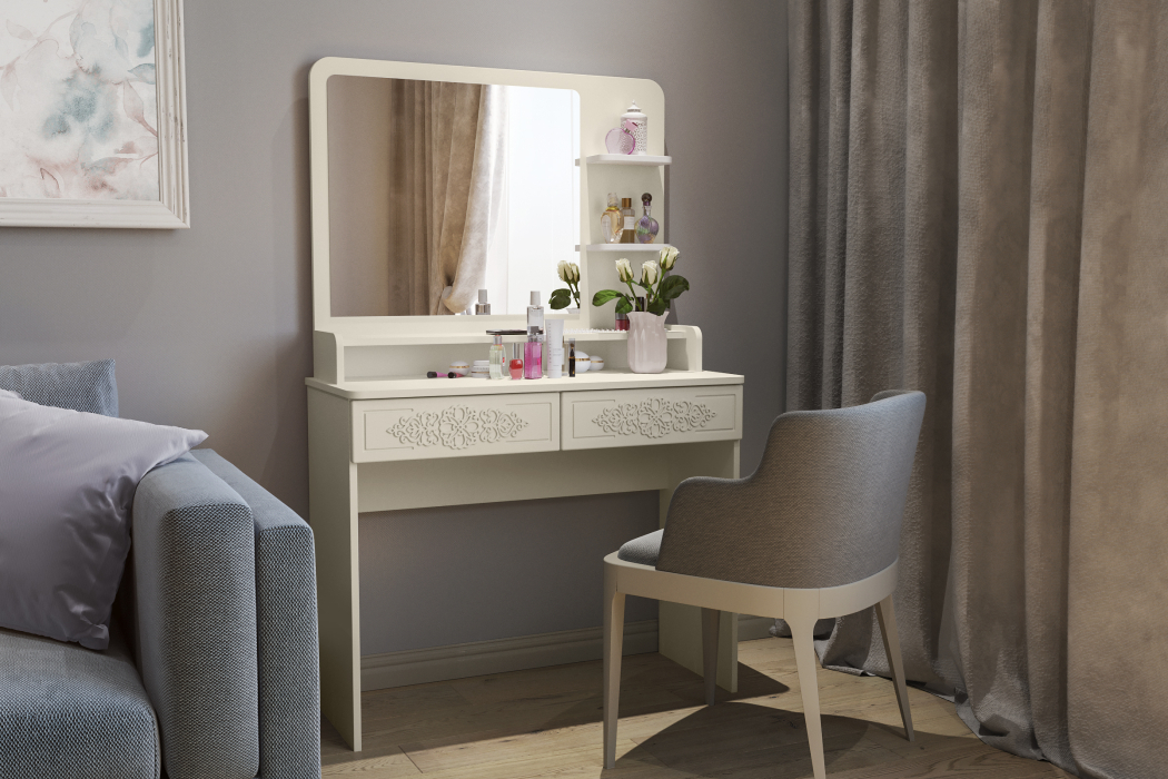 Зеркала в спальню, Туалетный столик с зеркалом Ассоль Лайт ТСН-3