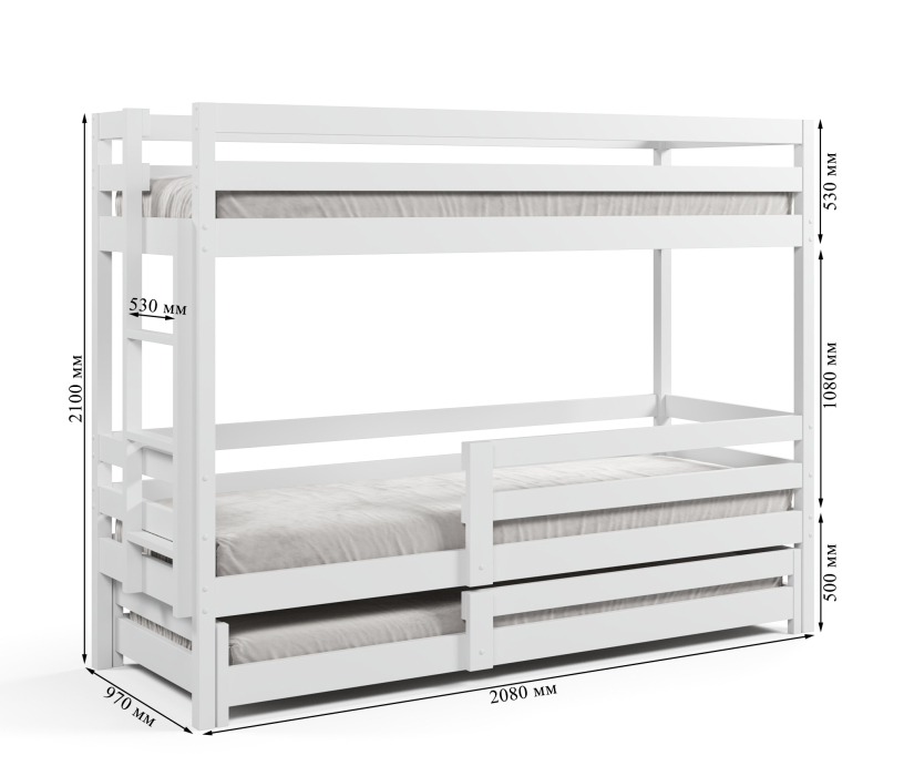 Кровати, Кровать трехъярусная Ферст 1, 90*200, массив