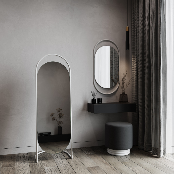 Зеркала в спальню, Дизайнерское настенное зеркало GENGLASS Evelix S в металлической раме