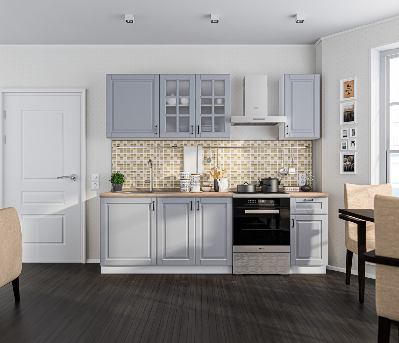 Кухня 2 метра, Кухонный гарнитур Регина Белый/ МДФ Серый светлый 2,4 м