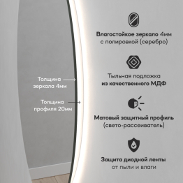 Зеркало с нейтральной подсветкой GENGLASS RAUNTEL NF LED M, с проводом 79х79 см