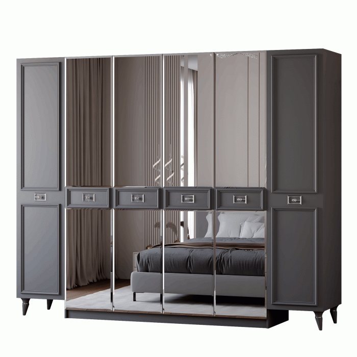 Шкафы распашные, Шкаф в спальню 6-ти дверный Валенсия (серебро)