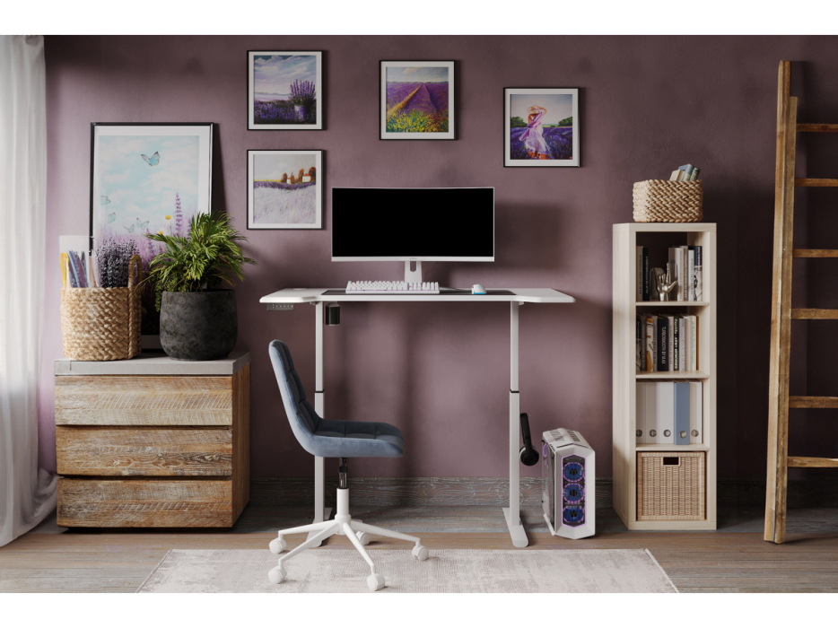 Прямые компьютерные столы, Компьютерный стол Маркос с механизмом подъема 140х80х75, белый