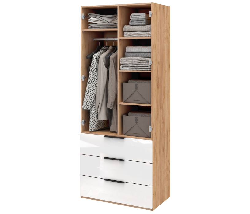 Шкафы распашные, Шкаф 3-х дверный с полками и ящиками, 135 см Люкс