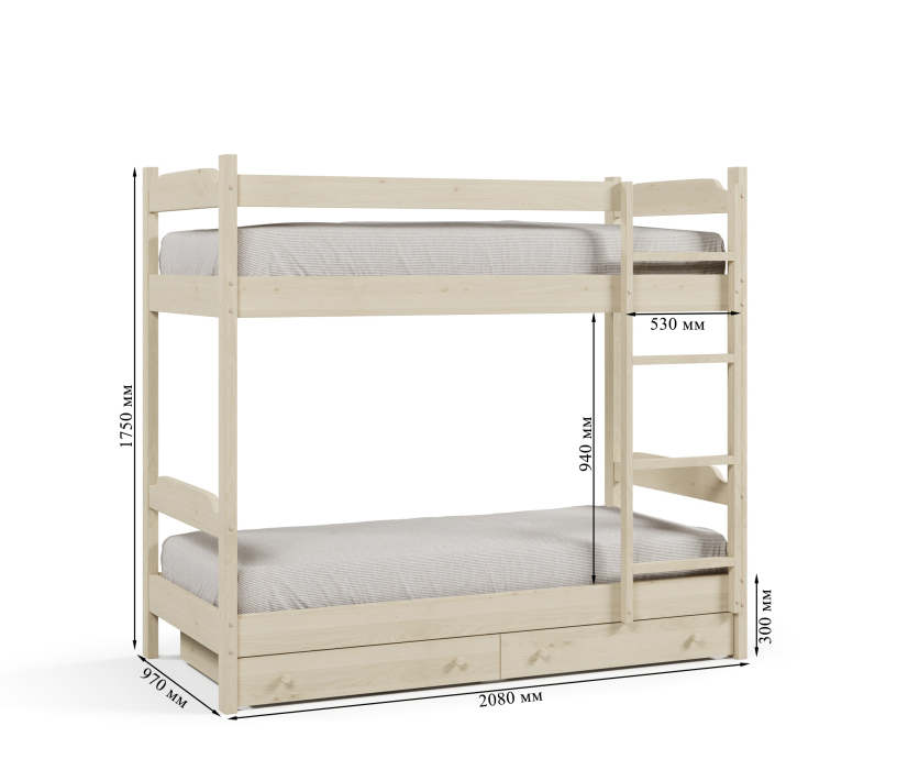 Кровати, Кровать двухъярусная Антошка 90*200, массив сосны